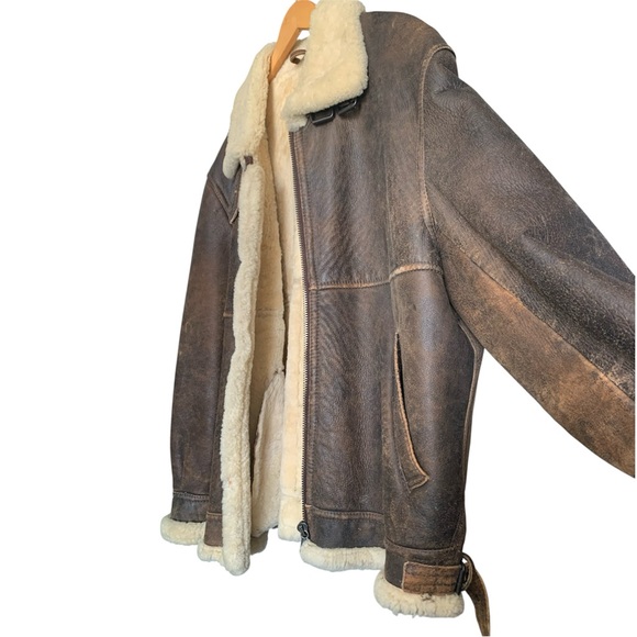 Men's ABE Distressed Brown Shearling Jacket - Picture 4 of 10
